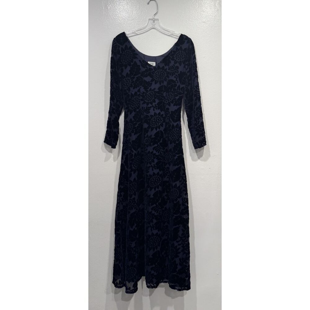 Vintage‎ Blue Burnout Velvet Floral Babydoll Maxi Dress Whimsigoth Forrest Fairy